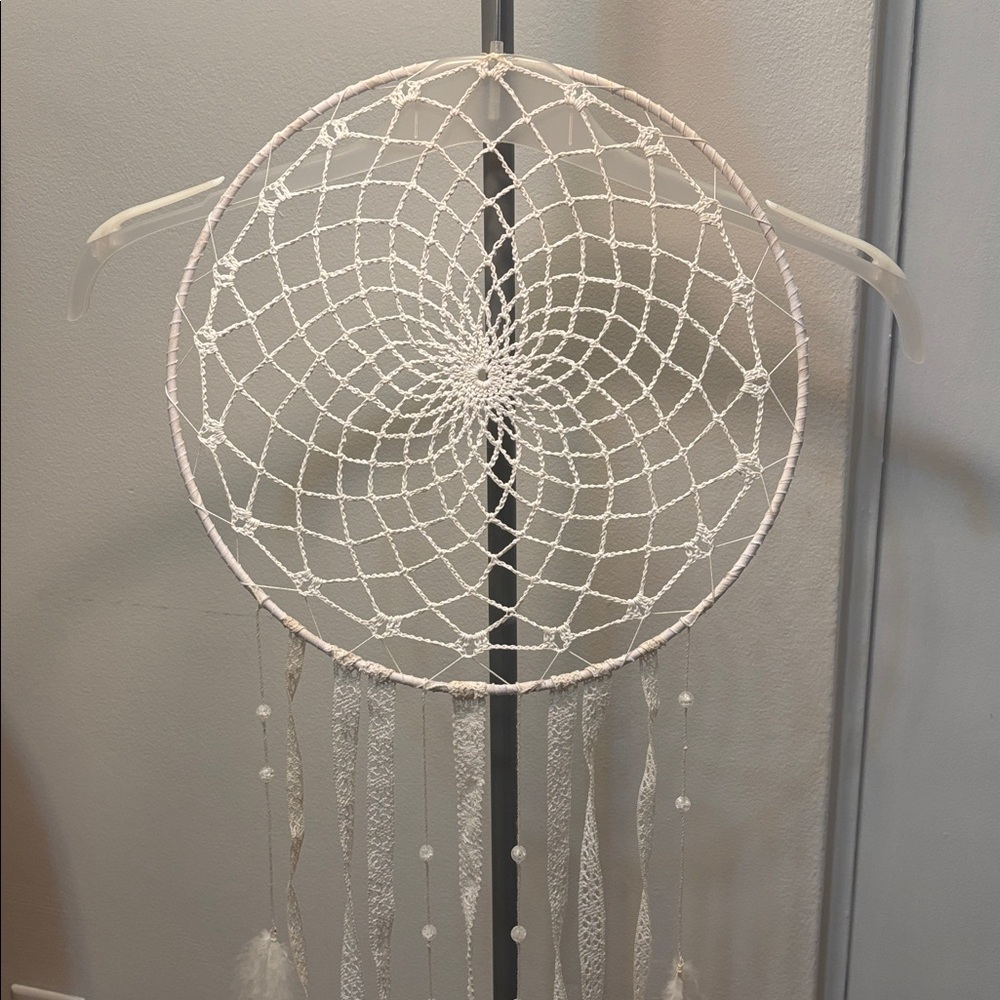 White Dreamcatcher with Faux Feathers